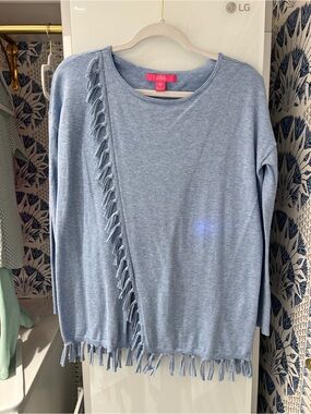 Lilly Pulitzer Light Blue Fringe Crewneck Sweater